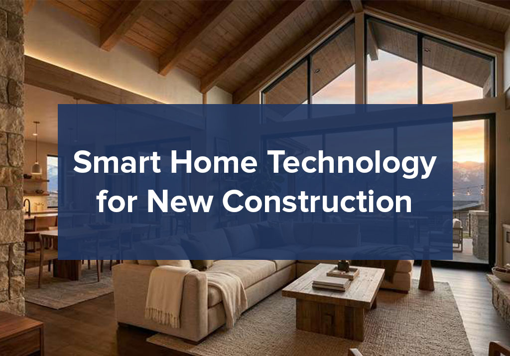 Smart home control panel mounted on wall in Utah new construction kitchen showing lighting and thermostat controls